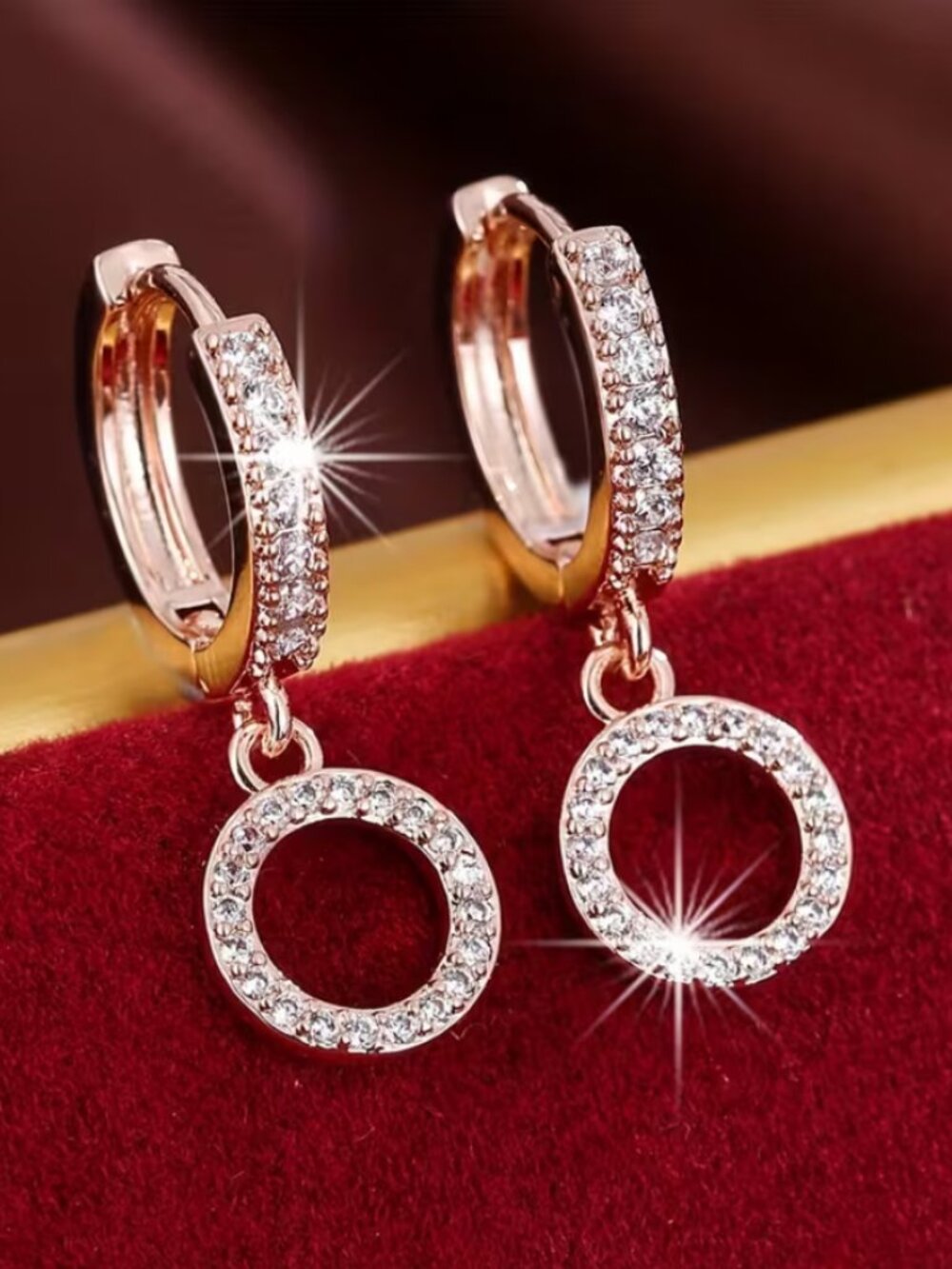 14K Pink Rose Gold Womens 1ct Diamond Hanging Hoop Earrings 14 K Silver Jewelry